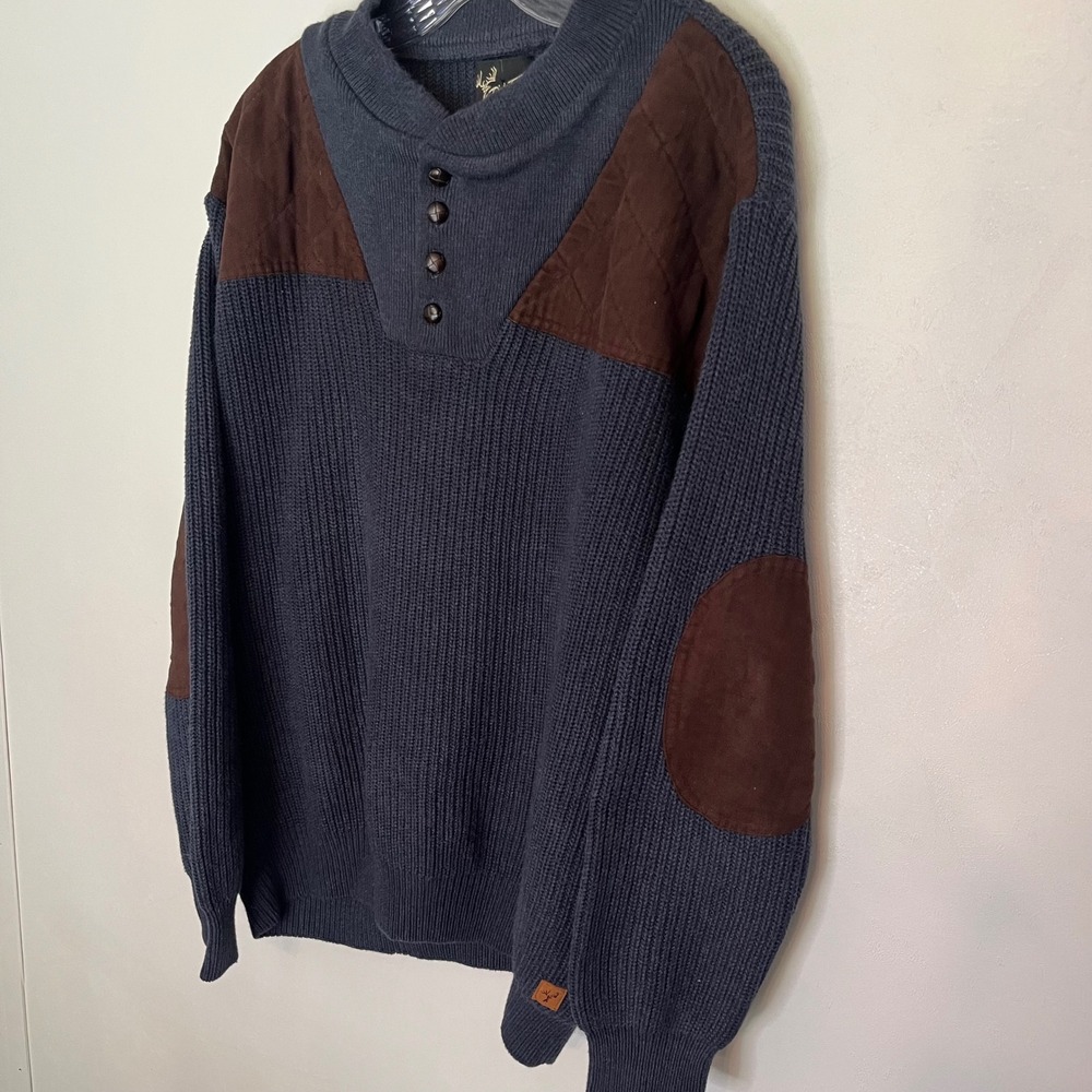 Dick Idol Mens Sweater Size Large Blue Pullover Knit Ribbed Button Neck